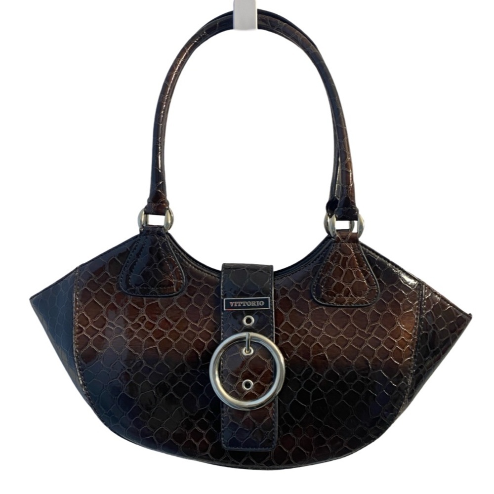 Vittorio Dark Brown Crocodile Pattern Shoulder Bag Y2K